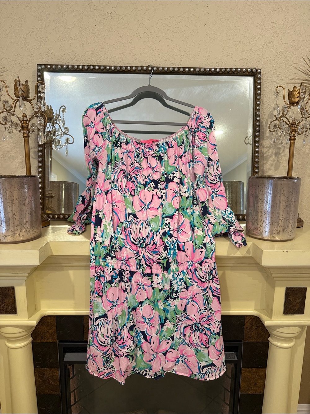 Lilly Pulitzer Floral Off-Shoulder Pink and Green Women’s Lana Skort Romper